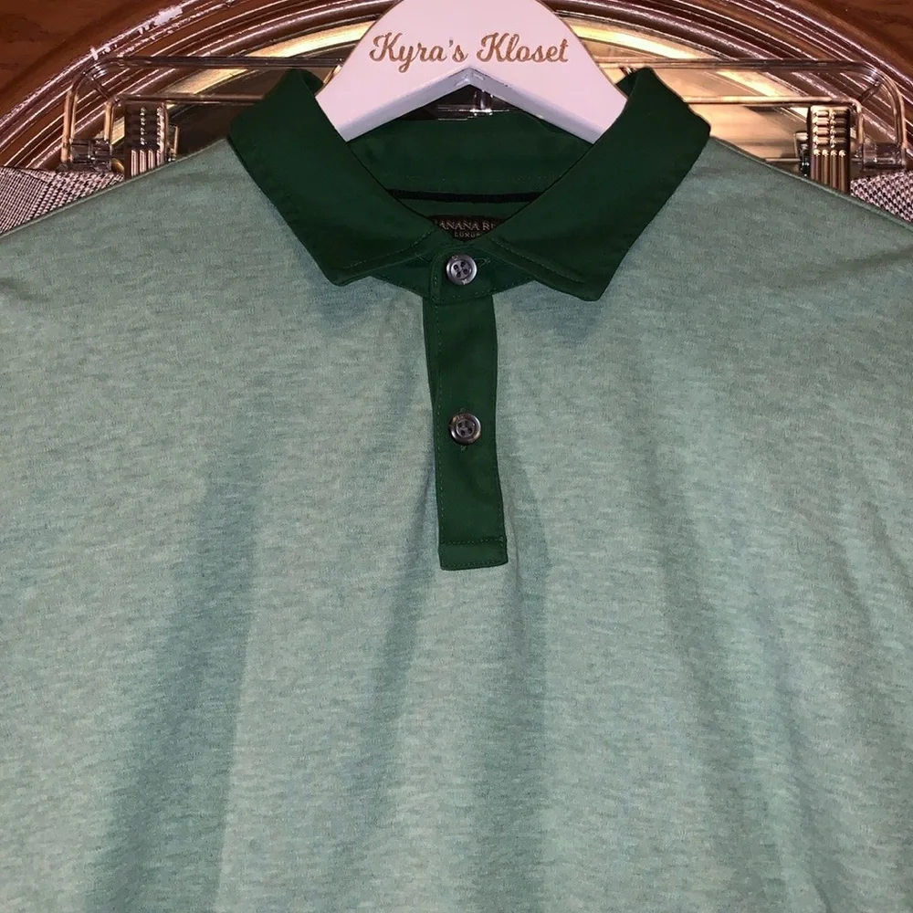 Banana Republic Luxury Touch Standard Fit Polo Shirt Two-Tone Green 100% Cotton